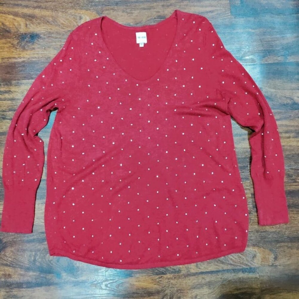 NIC+ZOE Relaxed Bling Rhinestone Studded V-Neck Long Sleeve Sweater Size Large - Picture 3 of 12